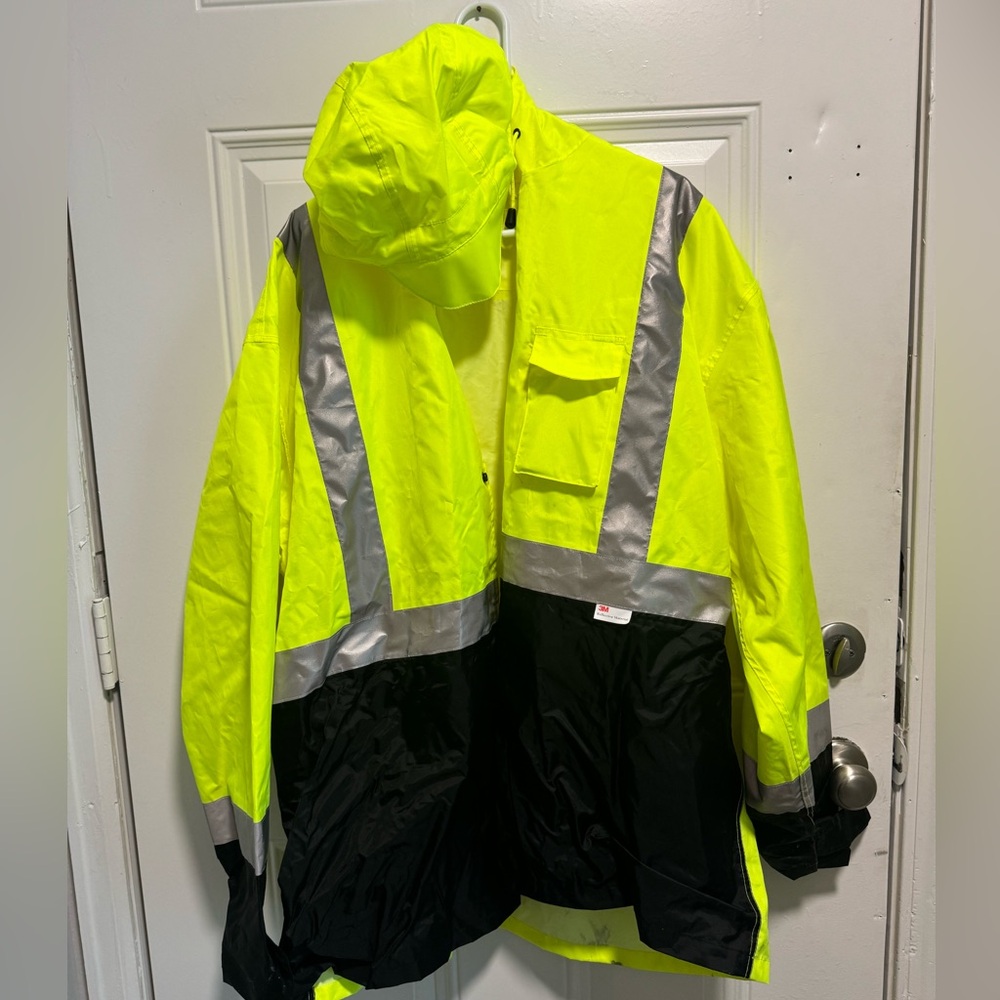 high vis 3m hooded raincoat windbreaker